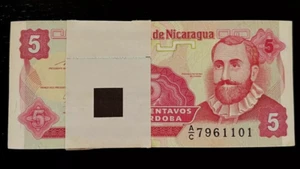 NICARAGUA 5 CENTAVOS P-168 1991 x 100 Pcs BUNDLE CORDOBA FLOWER UNC MONEY NOTE - Picture 1 of 4