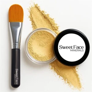 YELLOW CORRECTOR with BRUSH Mineral Makeup Full Size Concealer Bare Skin Powder - Picture 1 of 8