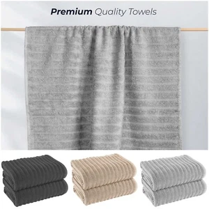 Paquete de 2 sábanas de baño Jumbo 100 % algodón toallas de baño suaves acanaladas 600 GSM - Imagen 1 de 13