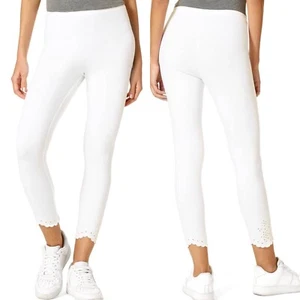 HUE Embroidered Eyelet Hem Cotton Blend capri leggings Whit Size XS - Picture 1 of 7