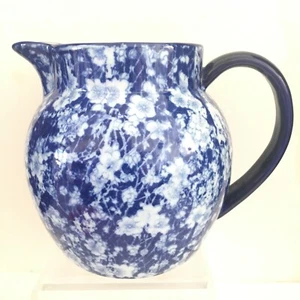 Ironstone China Flow Blue Pitcher Blue White Calico Floral Marked 6 in Tall #3 - Picture 1 of 12