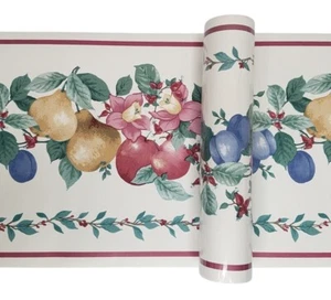 Lot of 7 Rolls Wallpaper Border 10.25" Fruit & Flowers WHITE 26111 Kingfisher - Picture 1 of 6