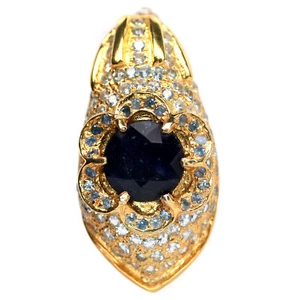 Gmestone 11 mm. Blue Sapphire With Topaz Pendant 925 Silver Sterling - Picture 1 of 4