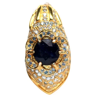 Gmestone 11 Mm Blauer Saphir Mit Topas Anhänger 925 Sterlingsilber - Bild 1 von 4