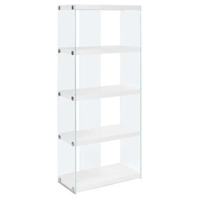 BOOKCASE - 60"H / GLOSSY WHITE WITH TEMPERED GLASS White - Image 1 of 4
