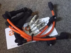 HT leads and spark plugs set 8mm orange Mazda MX5 mk1 NA 1.6 1.8 plug wires - Picture 1 of 6