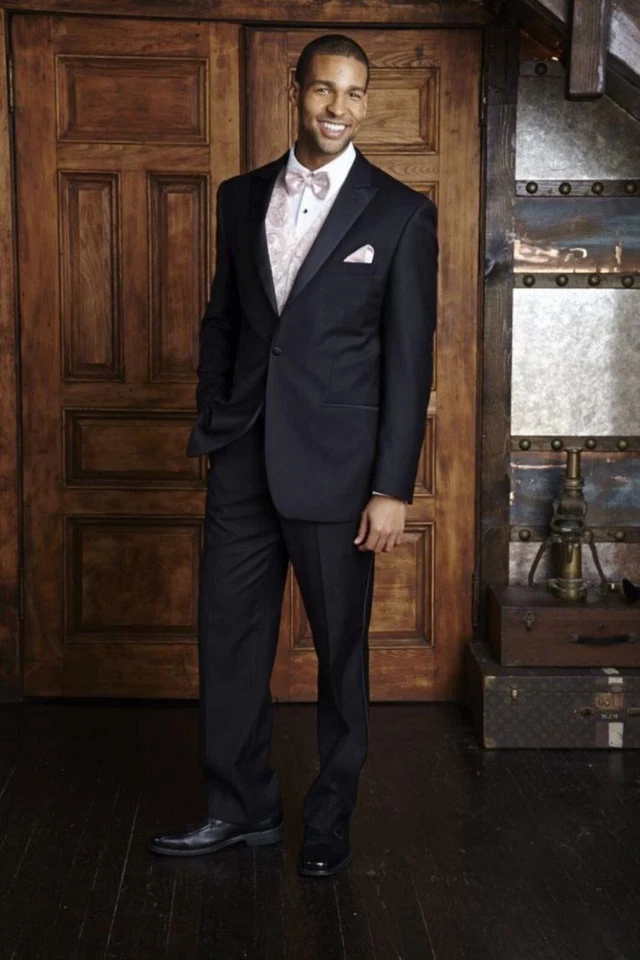 Vermont Black Peak Lapel Tuxedo 1-Button Front with Matching Pants Modern Fit - Image 1 of 1