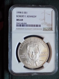 1998-S Robert F. Kennedy $1 NGC MS 69 Modern Commemorative Silver Dollar - Picture 1 of 2
