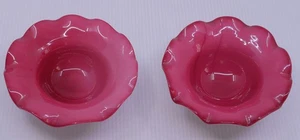 MATCHING PAIR OF ANTIQUE HAND BLOWN CASED ART GLASS BOWLS, VASES, RUBY RED - Picture 1 of 7