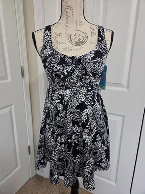 NUEVO CON ETIQUETAS Swim Solutions Mujer Vestido de Baño Negro Blanco Floral Paisley 8 Foto 1 de 4