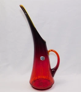 Vtg Kanawha Tall Crackle Glass Pitcher Black Amberina Red 14.25" Stretch MCM - Picture 1 of 8