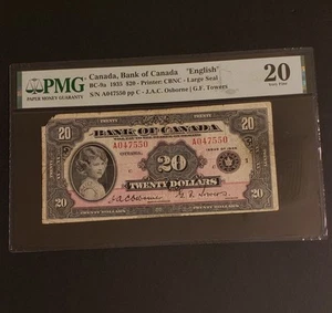 1935 Bank of Canada $20 LARGE SEAL Banknote. PMG Graded. VF-20. - Picture 1 of 2