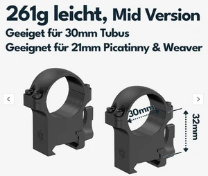 Vector Optics Hebel Stahl-Schnellmontage f. 30mm Tubus, 21mm Picatinny BH 17 mm - Bild 1 von 2