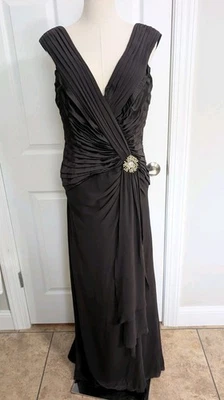 Maxi Vestido Vintage Tadashi Shoji 100% Seda Negro Plisado Talla 10 Romántico Gótico  Foto 1 de 4