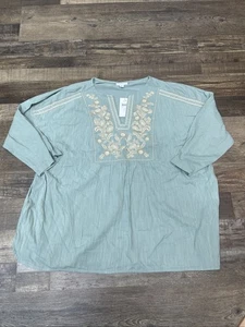 J. Jill besticktes Tunika Top Gr. 2X Schlitz V-Ausschnitt Boho Cottagecore Bauer - Bild 1 von 15