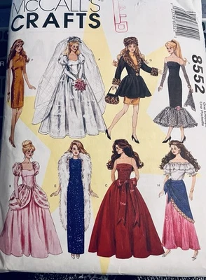 McCall`s 8552  Fashion Doll Wardrobe Gowns Coat Barbie  11½” Dolls - Image 1 of 4