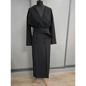 Abito midi doppio spacco ZARA nero crepe dettaglio bottoni taglia small - Foto 1 di 14