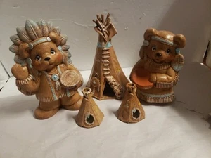 "Juego de 5 piezas de tipi de acción de gracias indio nativo americano vintage de oso de cerámica de 10""" - Imagen 1 de 20