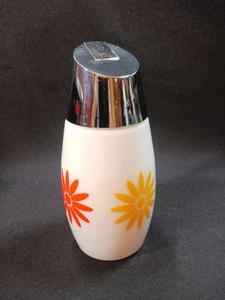 Vintage Gemco MCM 1970s White Milk Glass Orange/Yellow Daisy Pat Sugar Dispenser - Picture 1 of 6