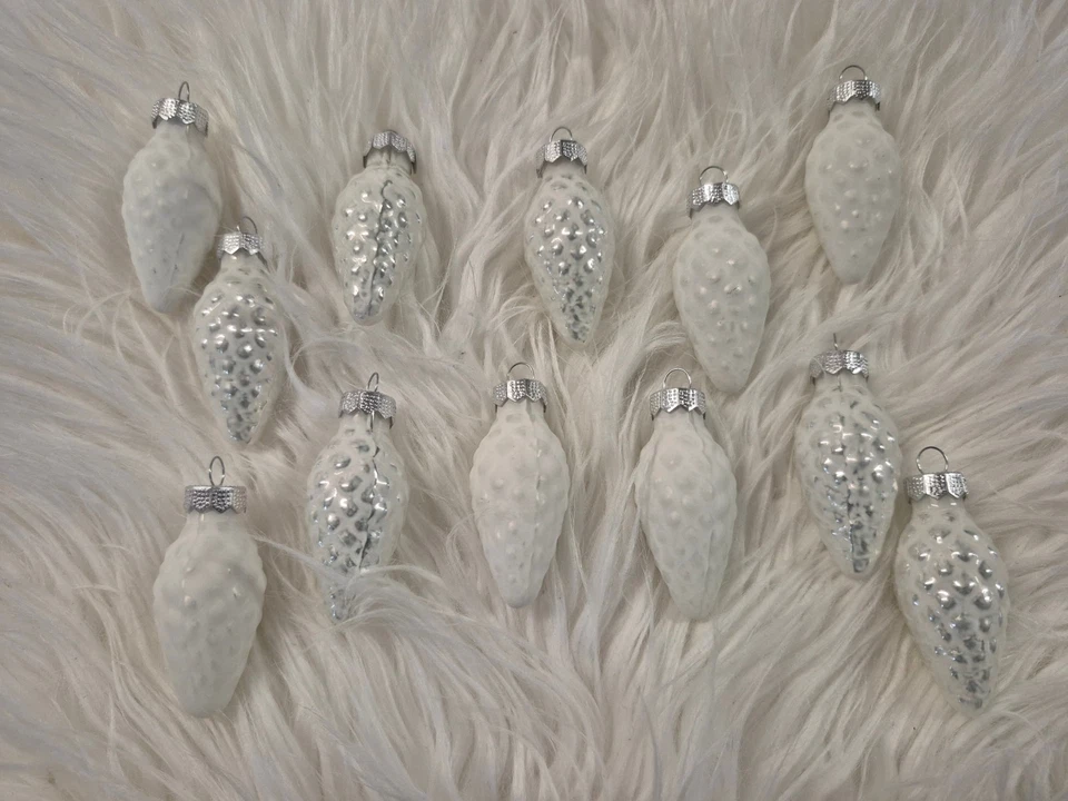 Zapfen Christbaumkugeln Christbaumschmuck Weihnachtsdeko Inge Glas weiß frost - Bild 1 von 3