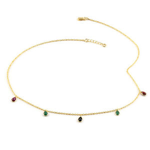 Natural Emerald & Multi Gem Necklace 18" in 14K YG Over Sterling Silver 2.55 ctw