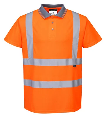 Orange Hi-Vis Polo Shirt Short Sleeved GO/RT Breathable top contrast collar RT22 - Image 1 of 4