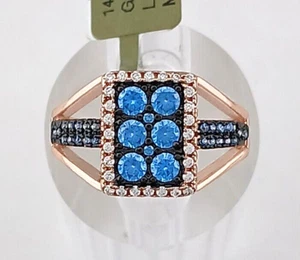 LAB CREATED LONDON TOPAZ AND WHITE SAPPHIRE RING 14k ROSE GOLD PLATED - NWT - Picture 1 of 4