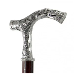 Schwarzer Kirschholz Gehstock Mit Silberbeschichtetem Griff - Bild 1 von 2