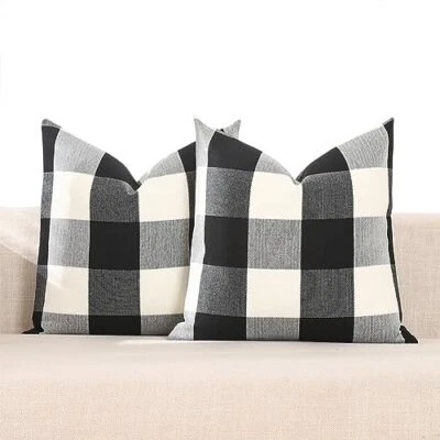 Buffalo Plaid Pillow Covers 18x18 Set of 2 Square 18 Inches Black Buffalo Plaid - Image 1 of 4