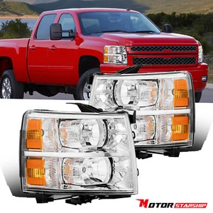 Chrome Headlights Head Lamps LH & RH for 2007-2013 Chevy Silverado 1500 2500HD - Picture 1 of 11