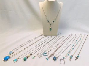 LOTE de 13 piezas colgantes collar joyería azul turquesa plata lapislázuli moda - Imagen 1 de 15