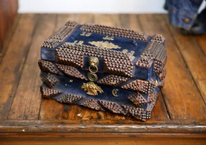 Tramp Art jewelry box 1893 folk art Document Case Victorian vintage antique safe - Picture 1 of 13