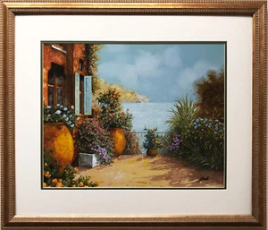 Guido Borelli "Otri Sulla Terrazza"  CUSTOM FRAMED HAND SIGNED ART  Italy  - Picture 1 of 4