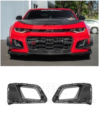 For 17-Up Camaro ZL1 1LE CARBON FIBER Front Bumper Air Duct Vent Bezels Pair - Image 1 of 4