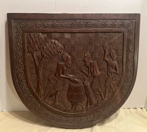 Vintage Carved African Wood Panel 16" by 17" - Picture 1 of 6