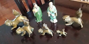 5 VTG Solid Brass Asian Foo Dog Figurines & 2 Handmade Clay Chinese Figurines - Bild 1 von 12