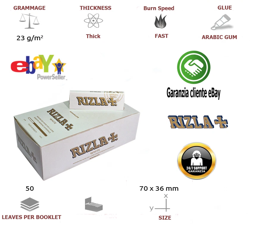 Rotoli di carta Rizla bianchi formato standard 2 x 50 libretti 2 scatole