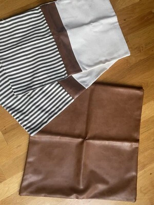 12x20 2 Pack + 1 18x18 Pillow Covers Farmhouse Patchwork Linen Faux Leather - Image 1 of 4