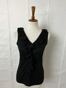Talbots schwarze ärmellose Bluse mit geteiltem Rüschenhals Größe XS - Bild 1 von 8