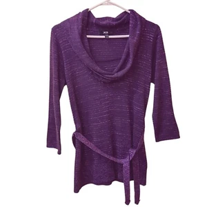 AGB Woman Lightweight Sweater Top Purple Metallic Cowl Neck 3/4 Sleeve Size M - Picture 1 of 11