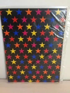 NOS 1980's Vintage Stars Red Blue Yellow Orange Black Pink Gift Wrap Paper - Picture 1 of 2