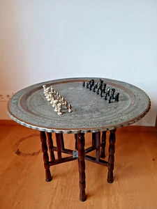 Schach persisch Kupfertablett 68cm Gestell Figuren massiv Messing/Kupfer antik - Bild 1 von 14