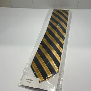 NWT IKE BEHAR Men's 100% Silk Striped Pattern Tie Brown/Gold Necktie NEW - Picture 1 of 4