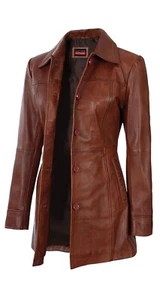Langer Trenchcoat Damen hellbraun echt Lammleder - warmer Blazer für Damen - Bild 1 von 4