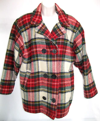 Chaquetón Woolrich Lana Blanco/Rojo Cuadros Forrado Termalita Hecho en EE. UU. Para Mujer Talla S Foto 1 de 4