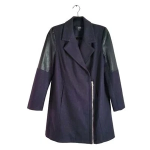Cut25 Coat Wool Lamb Leather Women's 2 Purple Gray Plaid Black Leather Longline - Picture 1 of 10