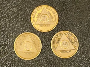 Alcoholics Anonymous AA Sobriety Metal Recovery Chips 13 14 16 Bronze set of 3 - Picture 1 of 7
