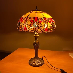 ANTIQUE TIFFANY STYLE TABLE LAMP 16 INCH STAINED GLASS SHADE HOME DECOR UK - Picture 1 of 16