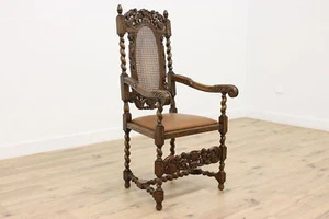 Tudor Design Antique Carved Birch & Leather Armchair Cherubs #51503 - Picture 1 of 13