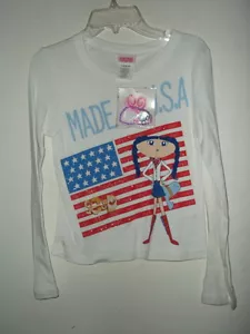 NUEVA CAMISETA DE BANDERA AMERICANA ENCANTADA Y PELIGROSA para niñas M con collar - Imagen 1 de 3